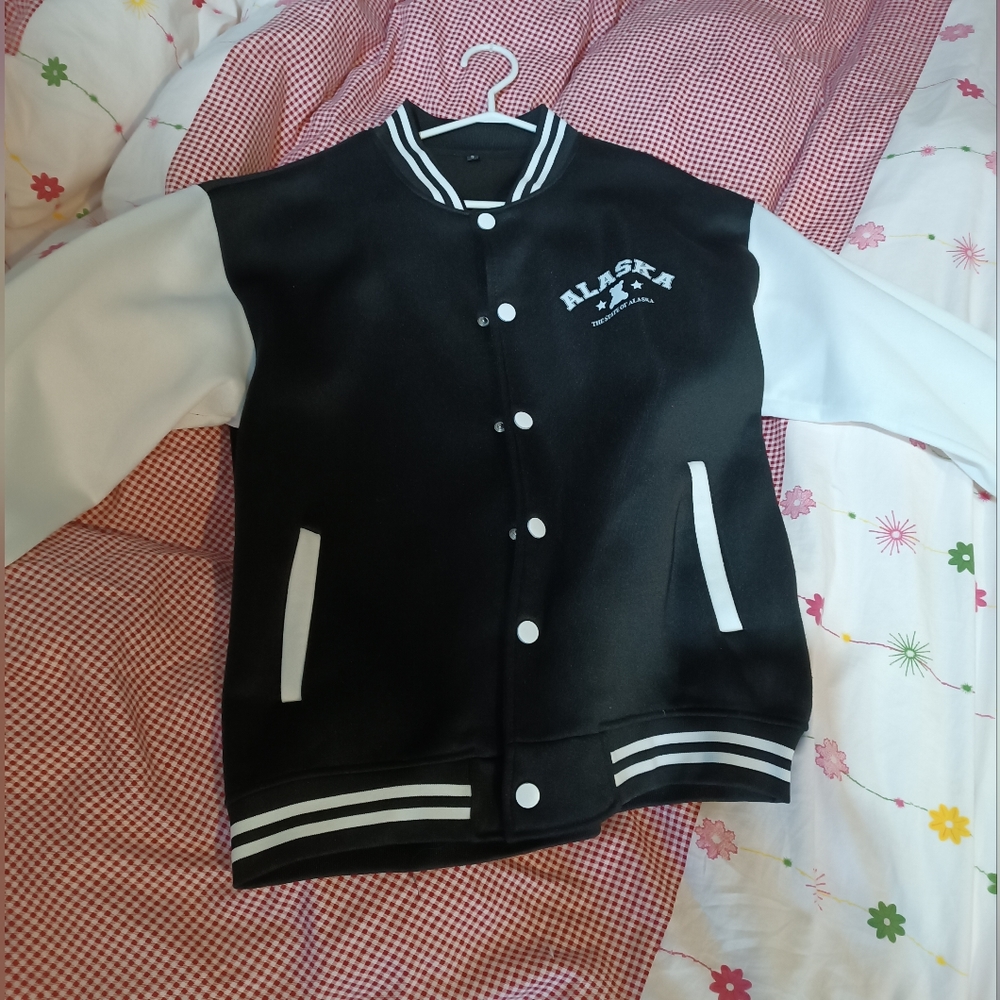 Baseball Jacket Hoodie Black & White Alaska Bear